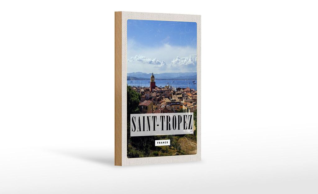 Holzschild Reise 12x18 cm Saint-Tropez France Panorama Poster