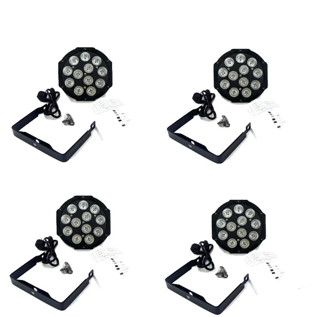 Pack 4 Projecteurs LED Par 12x12W RGBW 4en1 DMX avec Prise EU Standard