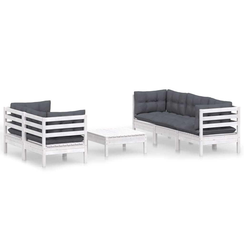 6-tlg. Garten-Lounge-Set mit Anthrazit Kissen Kiefernholz