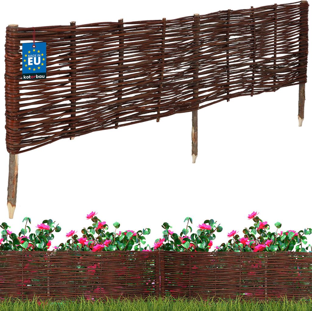KOTARBAU Beetbegrenzung Weidenzaun 120 x 30 cm Zaun Beeteinfassung Beet Beetumrandung Steckzaun Rasenkante Weide Beeteinfassung Gartenzaun Zum St...