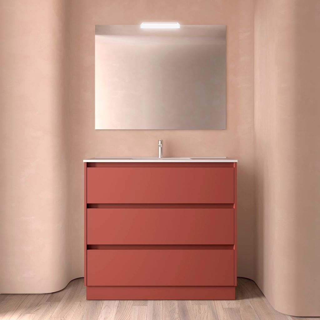 Badezimmermöbel NOJA 1000 3 Schubladen RED SATIN + Waschtisch