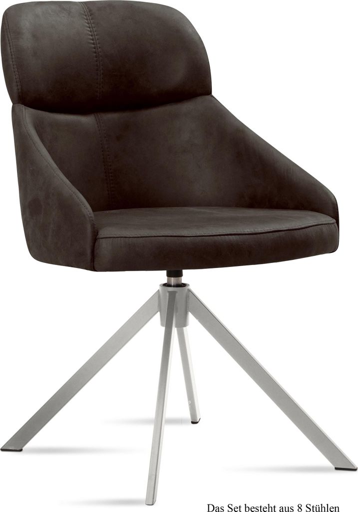 Esszimmerstuhl drehbar (8er-Set) Deeanne 52x82x63 Edelstahl/Espresso