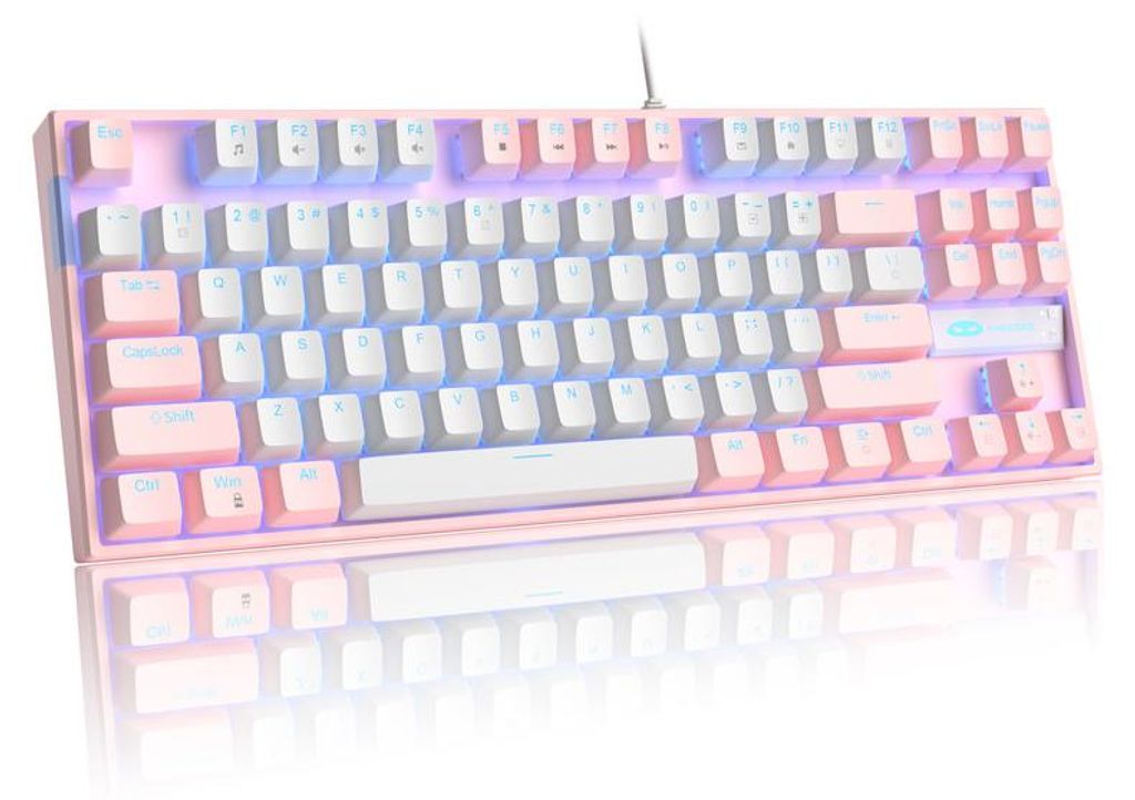80% Mechanische Gaming Tastatur mit Red Switches, 87 Tasten USB Keyboard Cherry Blossom Design, kabelgebunden