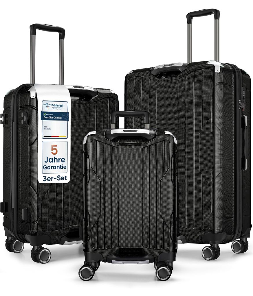 4FLY Aluminium-Rahmen Hartschalen Reisekoffer Set 3-teilig Ultraleicht (M/L/XL) aus PC+ABS – mit TSA-Schloss, 4 Spinner-Doppelrollen, Handgepäck