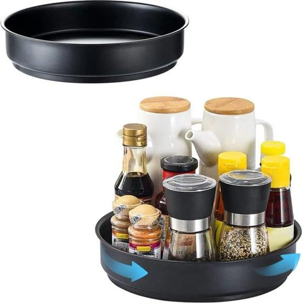 Étagère à épices rotative en métal noir - Plateau 360° stable et design