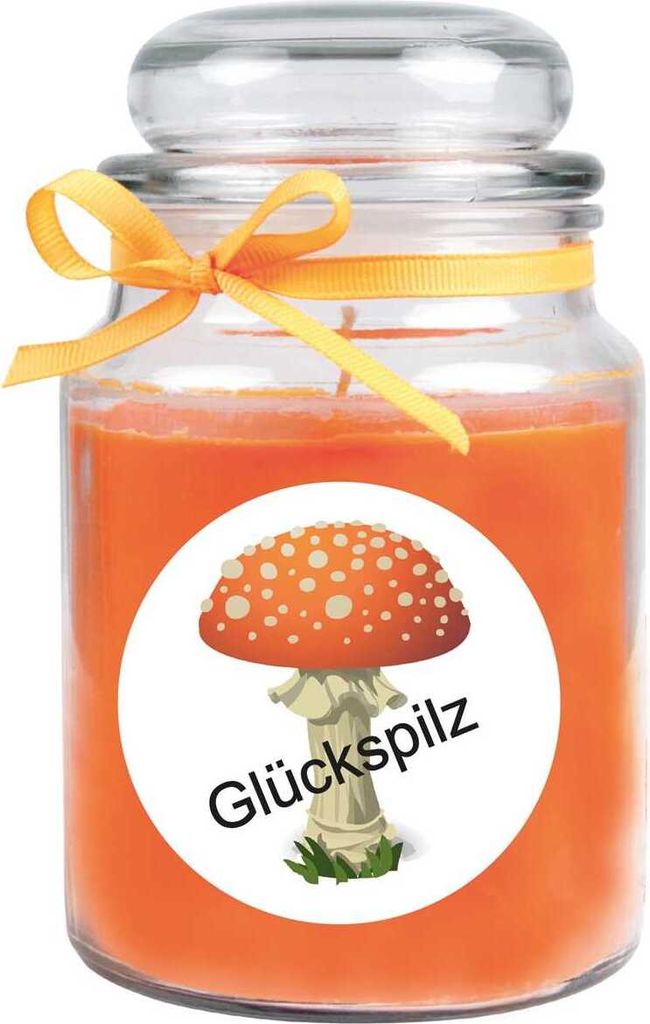 Duftkerze im Bonbonglas "Viel Glück", Duft: Honigmelone ( Orange ), 500g - Brenndauer bis zu 110 Stunden