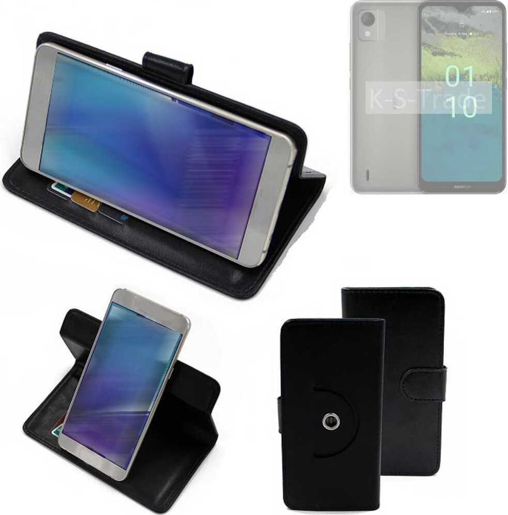 K-S-Trade Case Schutzhülle Handyhülle kompatibel mit Nokia C110 Flipcase Smartphone Cover Handy Schutz Tasche Klapphülle Walletcase schwarz (1x)