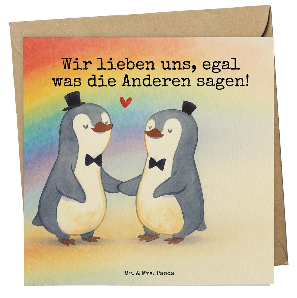 Mr. & Mrs. Panda Grußkarte Pinguine Gay Pride Design - Weiß - Geschenk, Klappkarte, faltkarte, doppelkarte, Hochzeitskarte, anlasskarte, Glückwu...