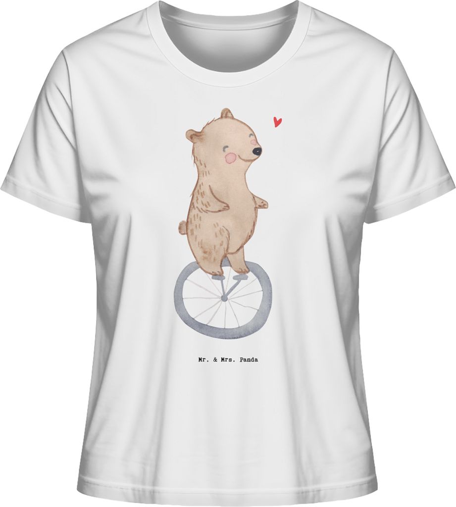 Mr. & Mrs. Panda T-Shirt für Frauen Bär Einrad fahren Größe S - Weiß - Geschenk, Shirt Mit Print Damen, Oberteil, Basic, Kurzarmshirt, Spruch