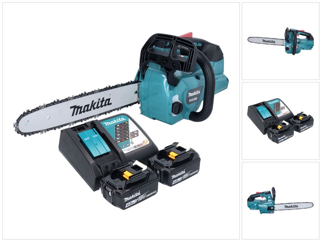 Makita DUC 356 RMB Akku Kettensäge 36 V ( 2x 18 V ) 35 cm Brushless + 2x Akku 4,0 Ah + Ladegerät
