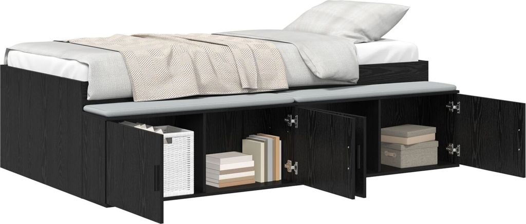 Möbel Stauraumbettgestell Schwarz Eiche 80x200 cm - Klassische Betten 3335198