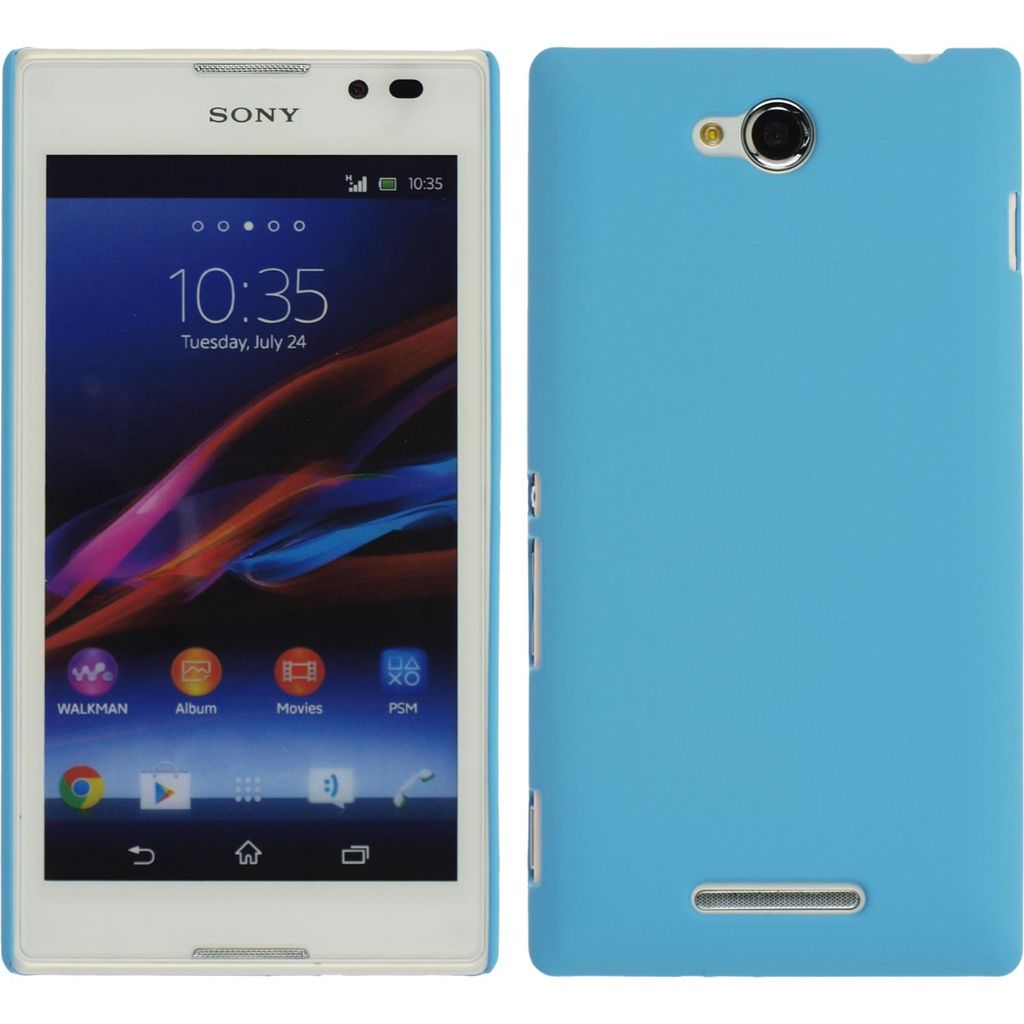 PhoneNatic Case kompatibel mit Sony Xperia C - Hülle hellblau gummiert Hard-case + 2 Schutzfolien