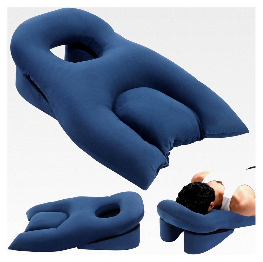 Gesichtskissen mit Aussparung für Bauchschläfer, Massagekopfstütze für Patienten, 63×25×45cm (Blau)
