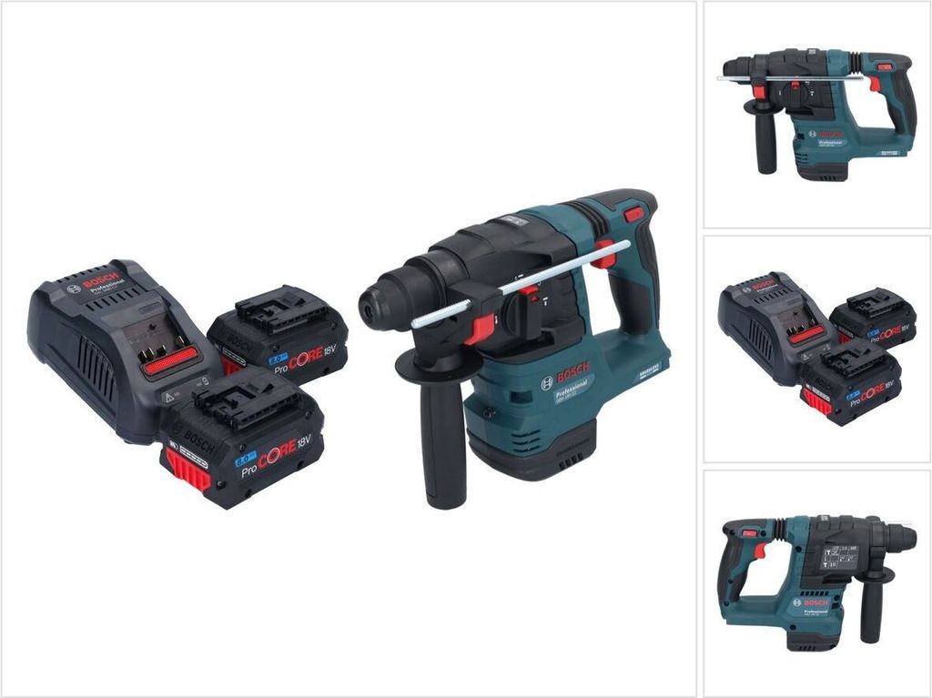 Bosch GBH 18V-22 Professional Akku Bohrhammer 18 V 1,9 J SDS Plus Brushless + 2x ProCORE Akku 8,0 Ah + Ladegerät