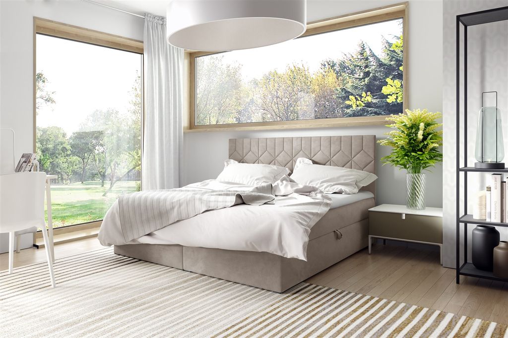 Boxspringbett Schlafzimmerbett 200x200cm LAZARO Nr.5 Ecru inkl. Bettkasten