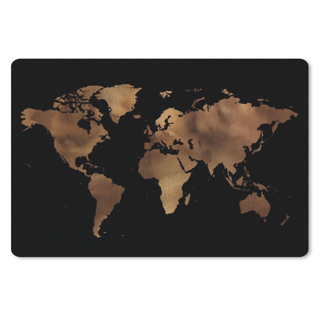 MuchoWow Schreibtischunterlage Weltkarte - Schwarz - Bronze 60x40 cm - XXL Mauspad - Großes Mauspad