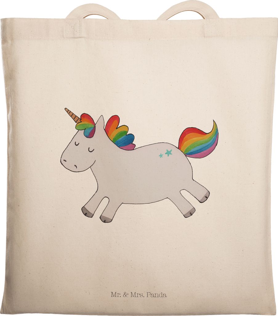 Mr. & Mrs. Panda Jutebeutel Einhorn Happy - Transparent - Geschenk, glücklich, Freude, Schultasche, Lebensfreude, Unicorn, Uni Tasche, Einhörner,...