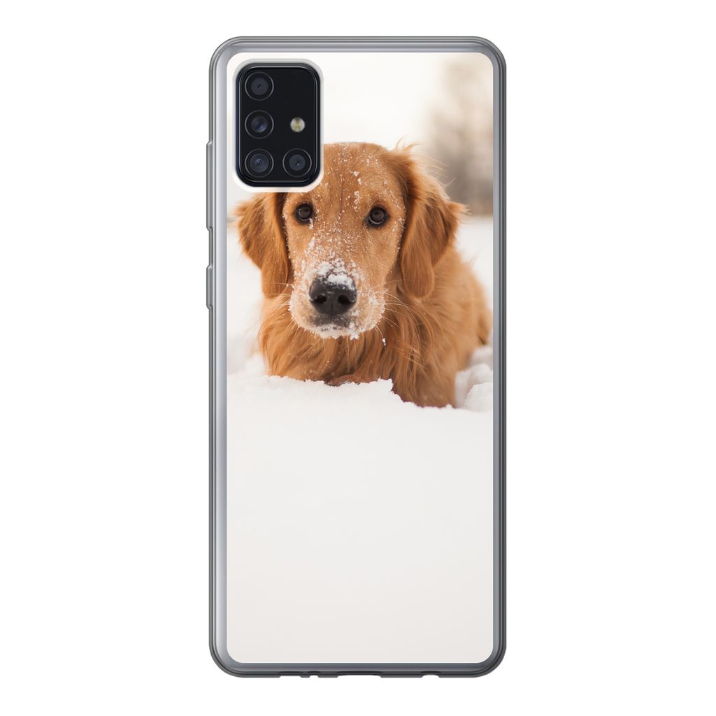 MuchoWow Handyhülle Schutzhülle Hülle für Samsung Galaxy A52 5G Hund - Schnee - Winter Silikon Softcase Handy Hülle - Umschlag