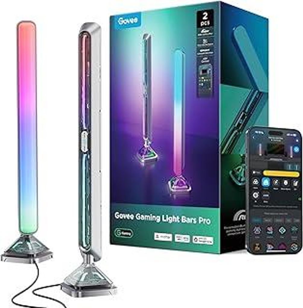 Govee Light Bars Pro for Gaming, verbesserte 16-Zoll Smart LED Lichtleisten mit dreiseitiger RGBIC Beleuchtung und WLAN für PC, Monitor, 60+ Szene...