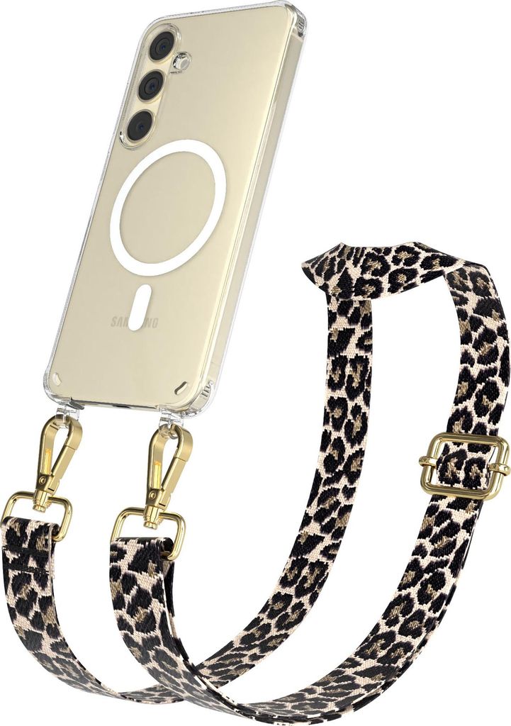 EAZY CASE - Handykette mit MagSafe Hülle für Samsung Galaxy S24 Plus, Handyband Leo Style, Karabiner Gold, Umhängeband in Taupe