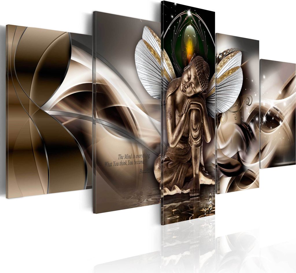 Modernes Wandbild h-A-0008-b-n (100x50) - 5 Teilig Bilder Fotografie auf Vlies Leinwand Foto Bild Dekoration Wand Bilder Kunstdruck ABSTRAKT BUDDHA