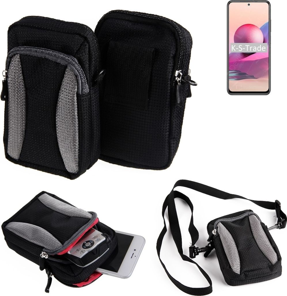 K-S-Trade Holster Schutz Hülle kompatibel mit Xiaomi Redmi Note 10S Handy Hülle Gürteltasche Umhängetasche mit Zusatzfach schwarz