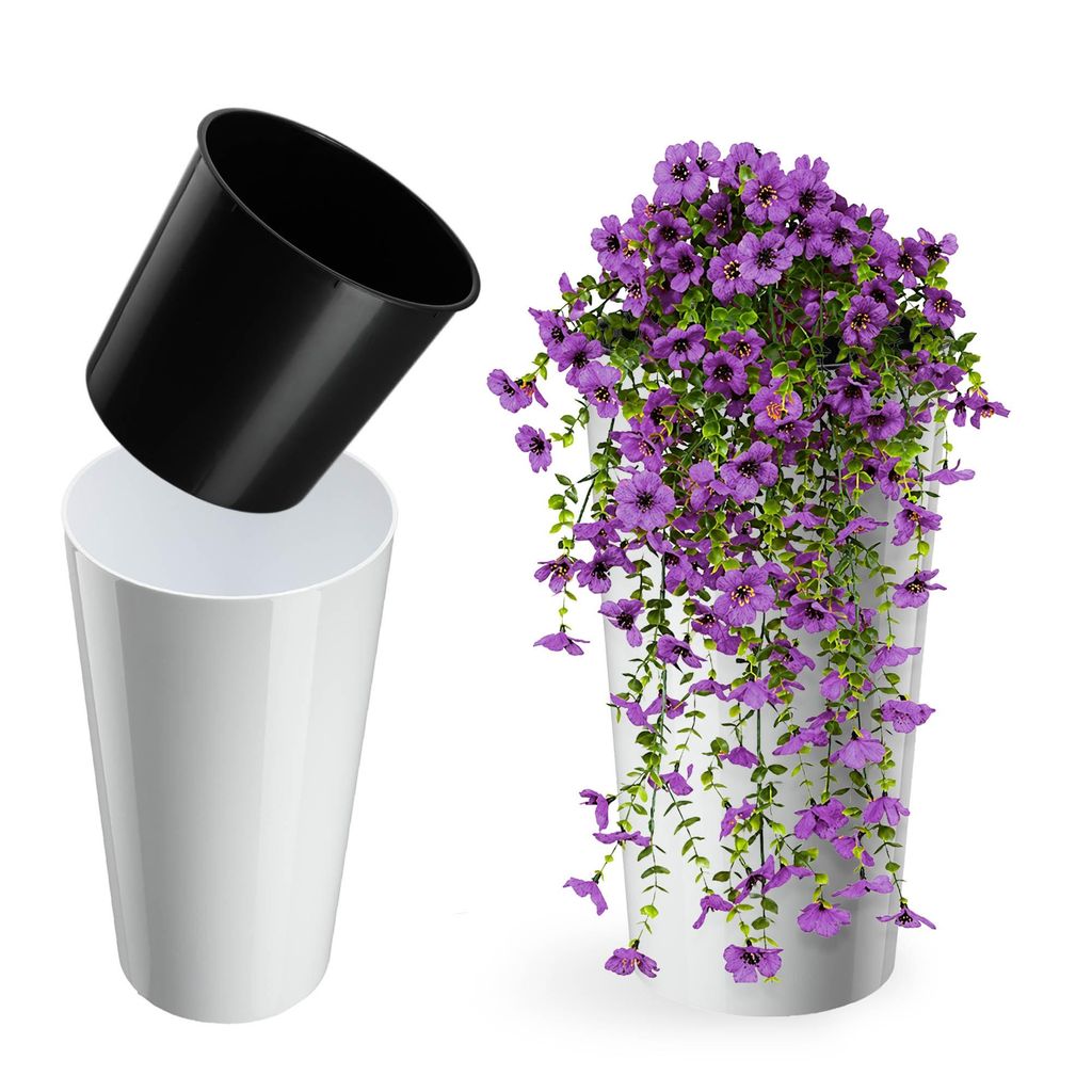 KADAX Blumentopf Blumentopf 47cm Abdeckung mit Einsatz Blumenständer Kunststoff weiß