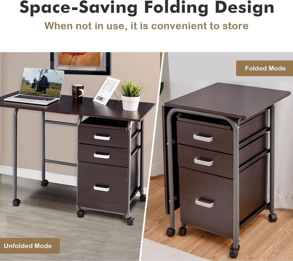 Ligterra L-förmiger Eckschreibtisch Faltbar - 360° Drehbar Mit 3 Türen & Schublade, 120×40×74.5cm Weiß