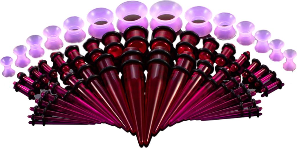 50 Stück Ohr-Expander, doppelte O-Ringe, ausgestellte Tunnel, dreiteiliger Anzug, hypoallergen, Piercing-Schmuckset, glatte Oberfläche, Acryl-Keg...