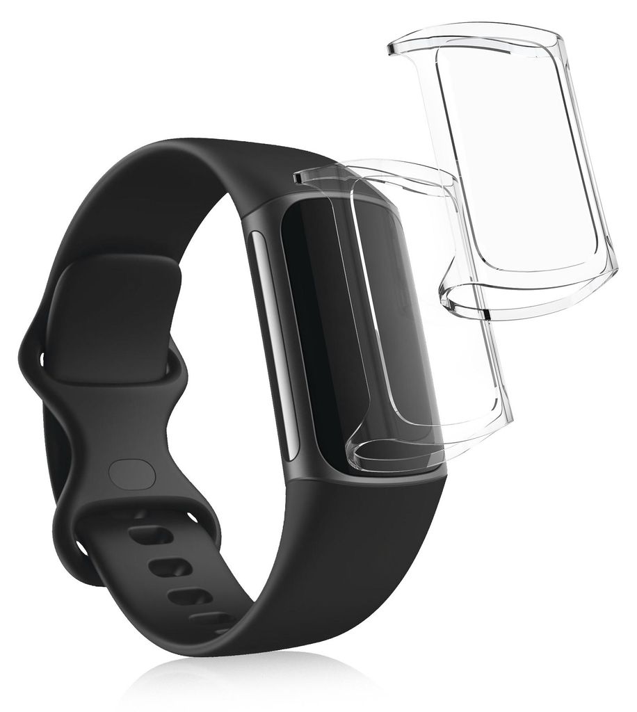 kwmobile 2x Silikon Hülle für Fitbit Charge 6 / Charge 5 Schutzhülle - Fullbody Display Cover Set aus Silikon - Transparent