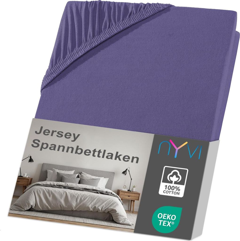 NYVI Jersey Spannbettlaken DreamScience 140x200 - 160x200 cm lila für Matratzen bis 22 cm Höhe - Weich & Anschmiegsam, Rundumgummizug, Bügelfrei