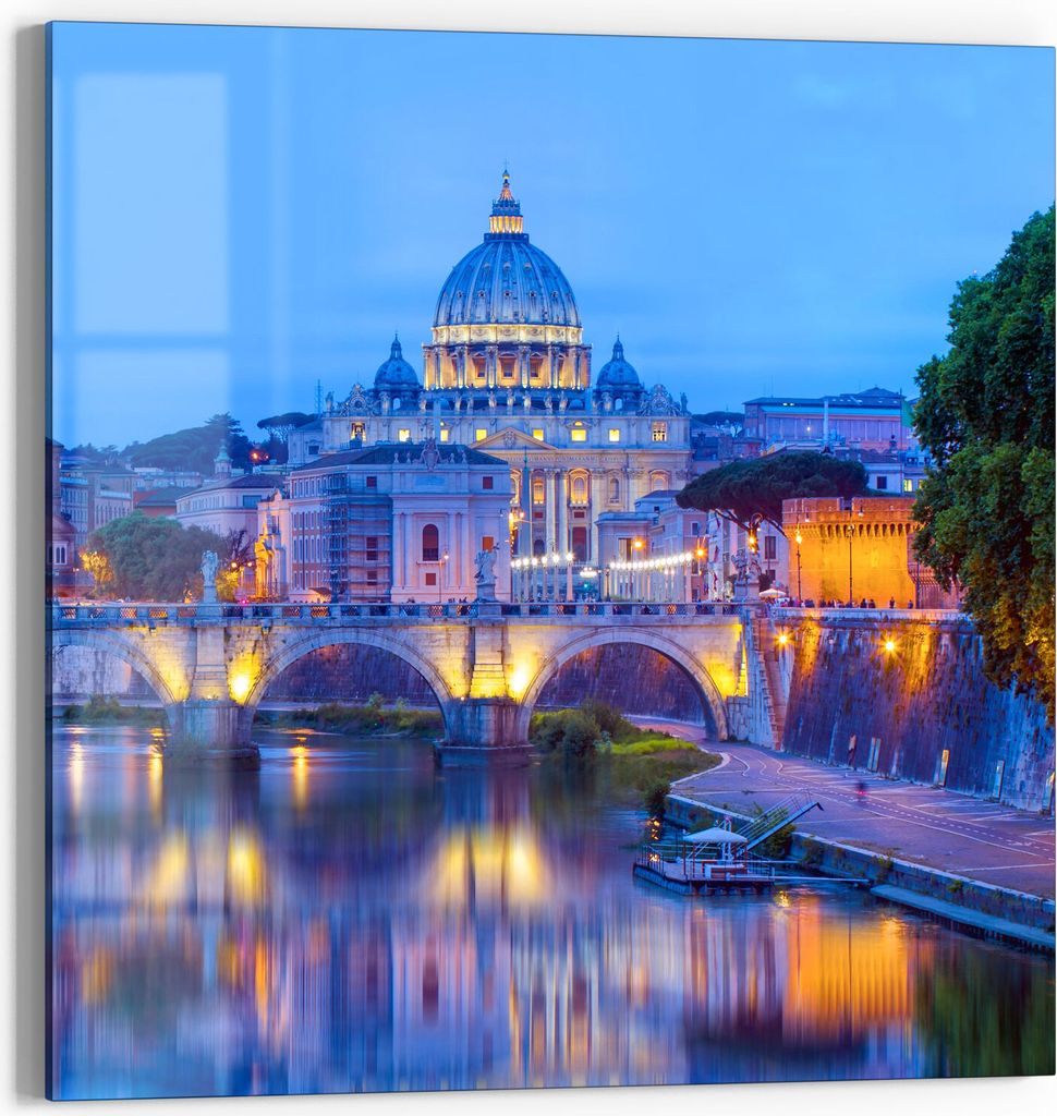 DEQORI Glasbild Echtglas 30x30 cm 'Rom am Abend' Wandbild Bild modern Deko