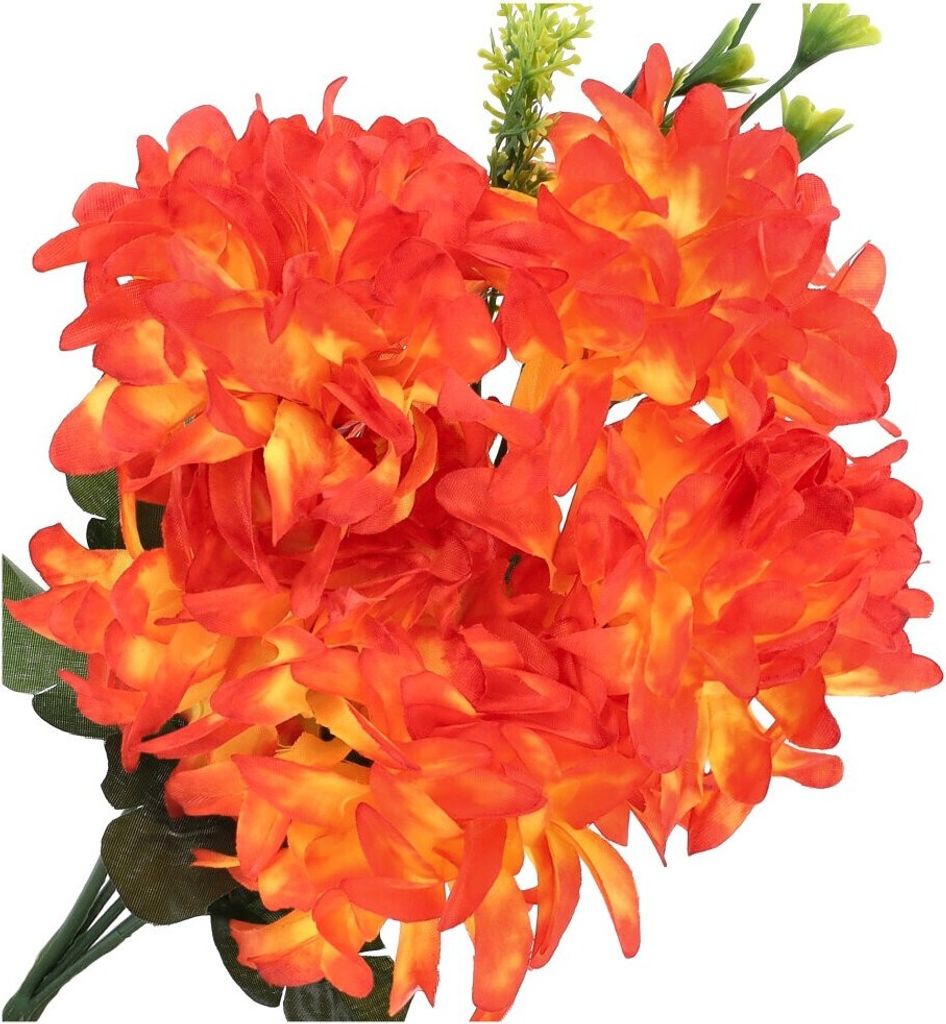 Dekolo Kunstblumen Blumensträuße Kunstpflanzen Chrysanthemen für den Friedhof Orange 30cm