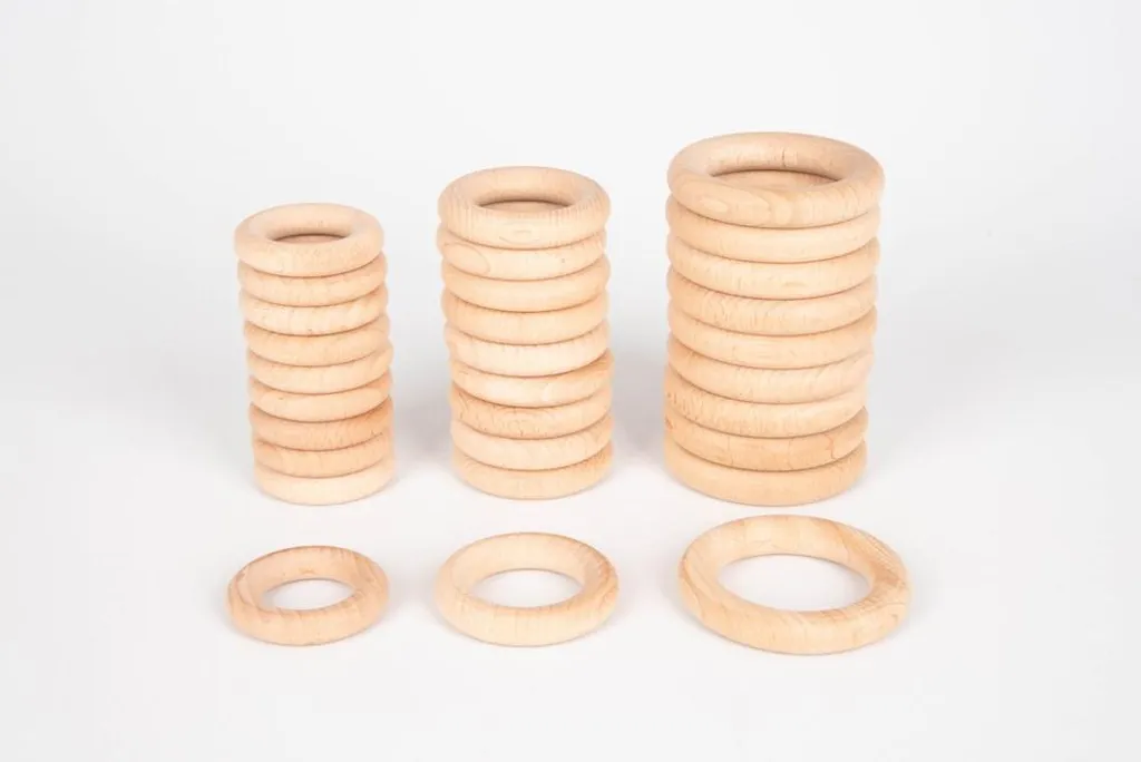 TickiT Anneaux de jeu en bois de hêtre naturel 70mm - lot de 10 pièces