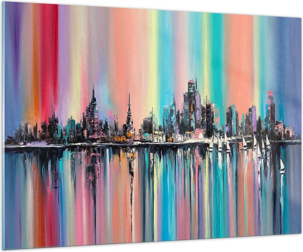 Bilder auf glas - Stadt Aussicht Wasser - 100x70cm - Glasbilder - Wandbilder - Kunstdruck - zum Aufhängen bereit - Wanddekoration aus Glas - Glas ...