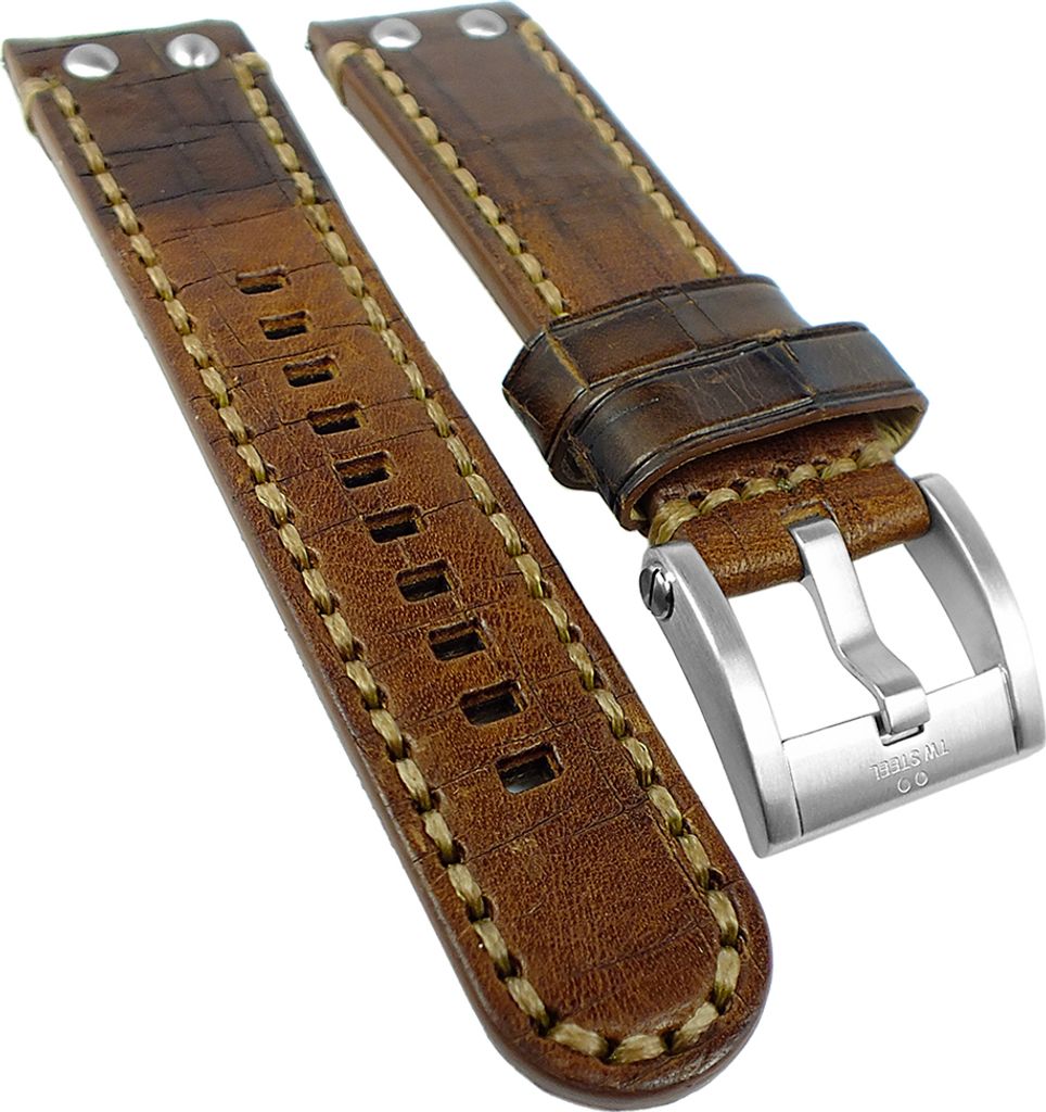 TW STEEL Uhrenarmband 24mm | Leder, braun mit derber Naht TWS702