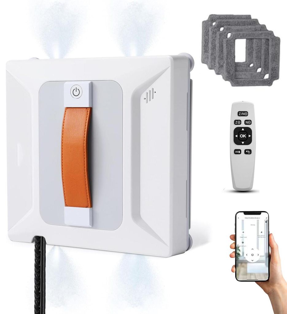 Fensterputzroboter, Fenstersauger, 72W 6000Pa Fensterputzer, 3 Reinigungsmodi, Intelligenter Wegplanung, Kantenerkennung, für Innen und Außenbereich