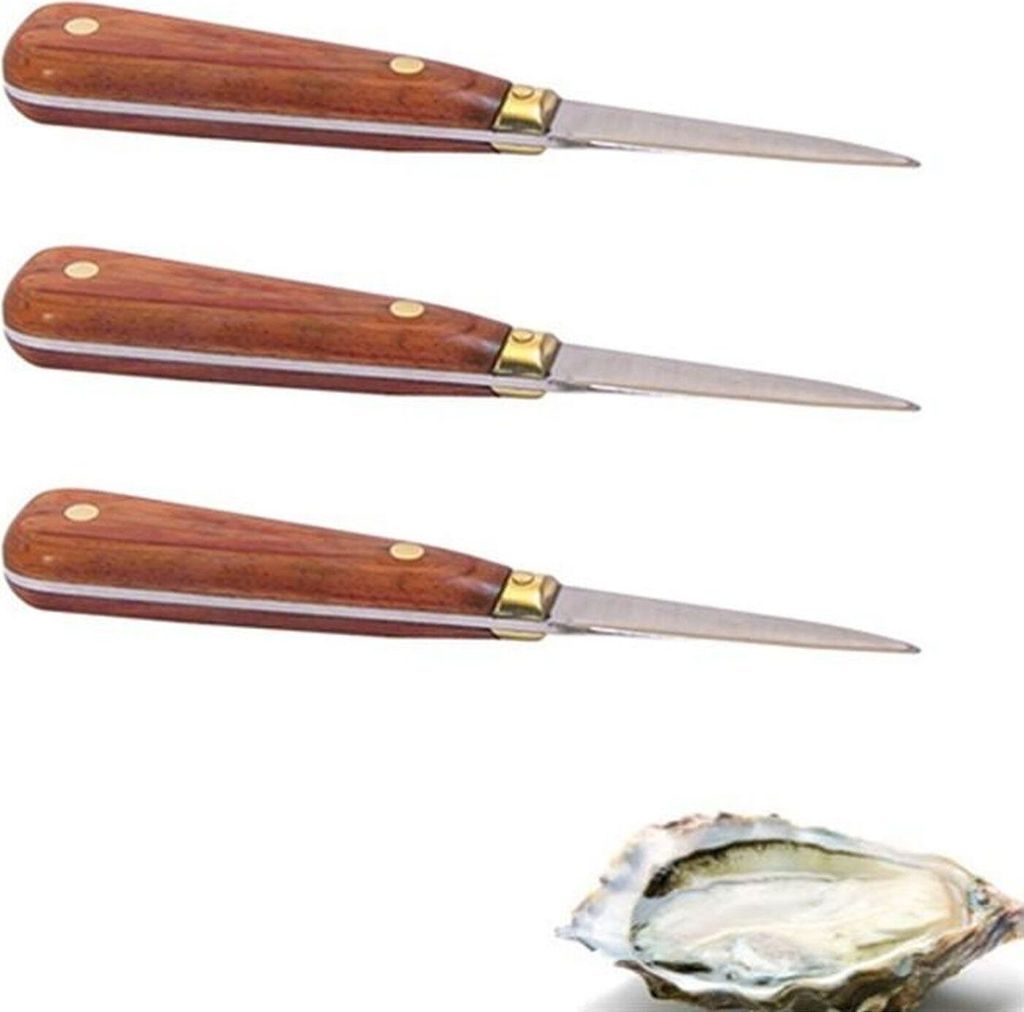 3 Austernmesser mit Holzgriff 16 cm