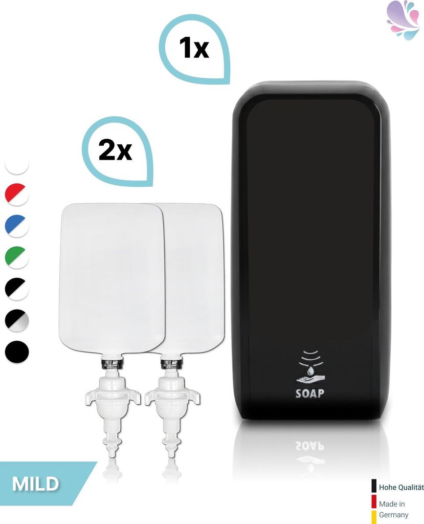SET: Schaumseifenspender SENSOR, berührungslos Blanc Cosmos versch. Farben+2x 1-Liter Schaumseife mild - PRODUKTSET : Farbe - Schwarz Farbe: Schwarz
