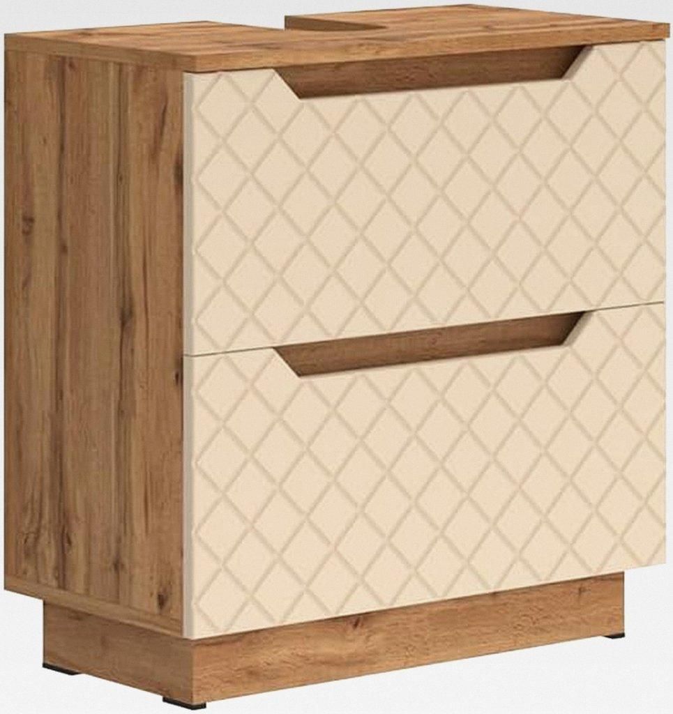 Waschbeckenunterschrank Lotta, Eiche/Kaschmir mit Kachelstruktur, 59.8 x 62.5 cm mit 2 Schubladen