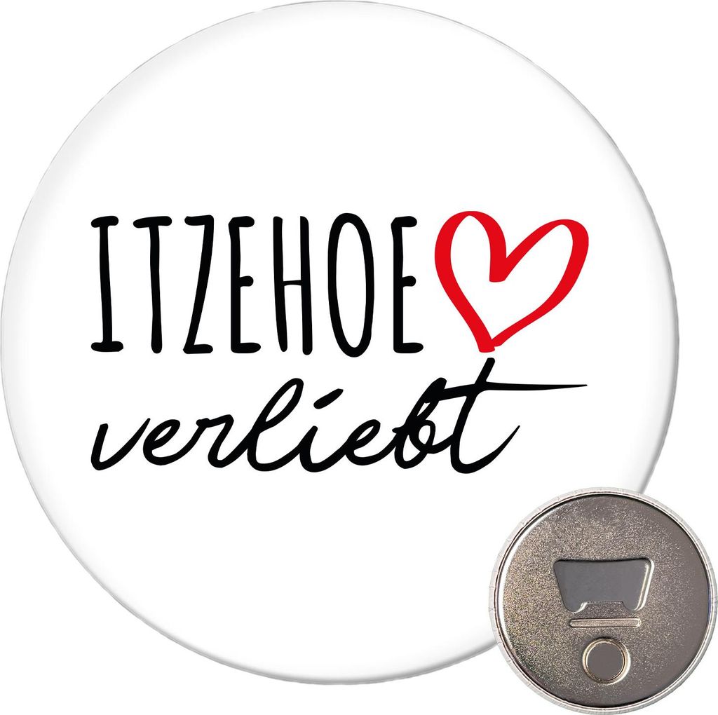 Huuraa Magnet Itzehoe verliebt 59mm Kühlschrankmagnet rund Flaschenöffner Geschenkidee