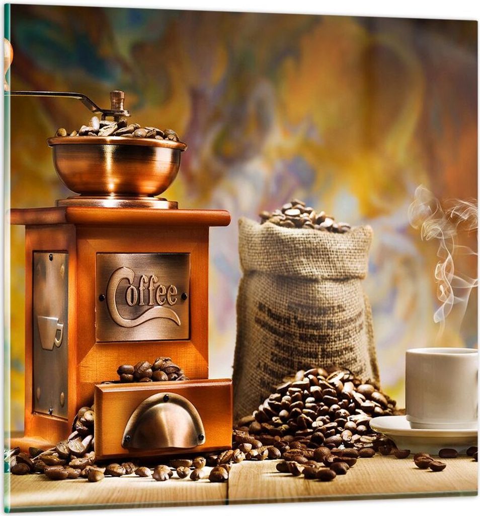 Bilder auf glas - Kaffee Körner Mühle Tasse - 50x50cm - Produktbild 