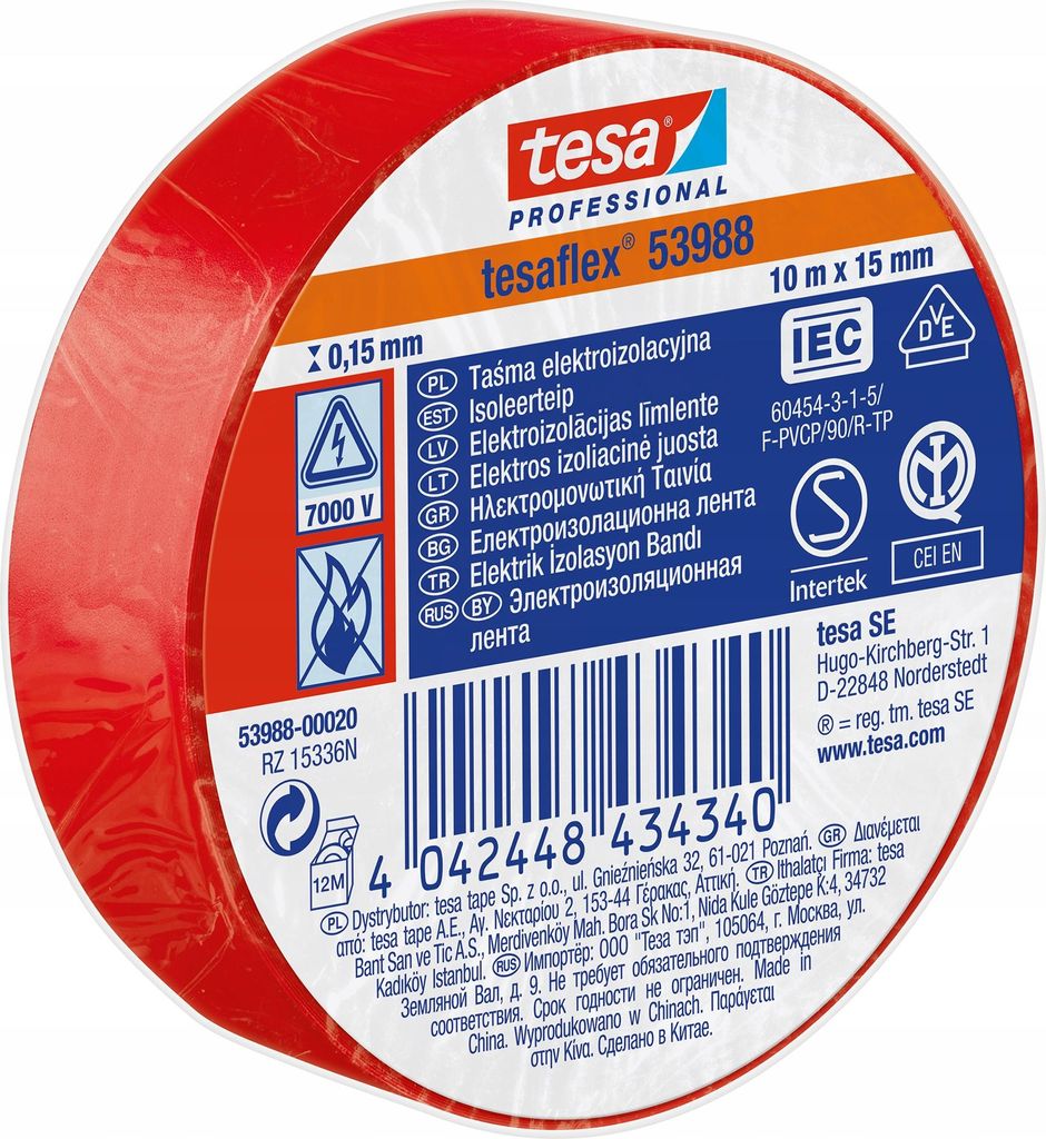 Tesa rotes Isolierband 10 mx 15 mm