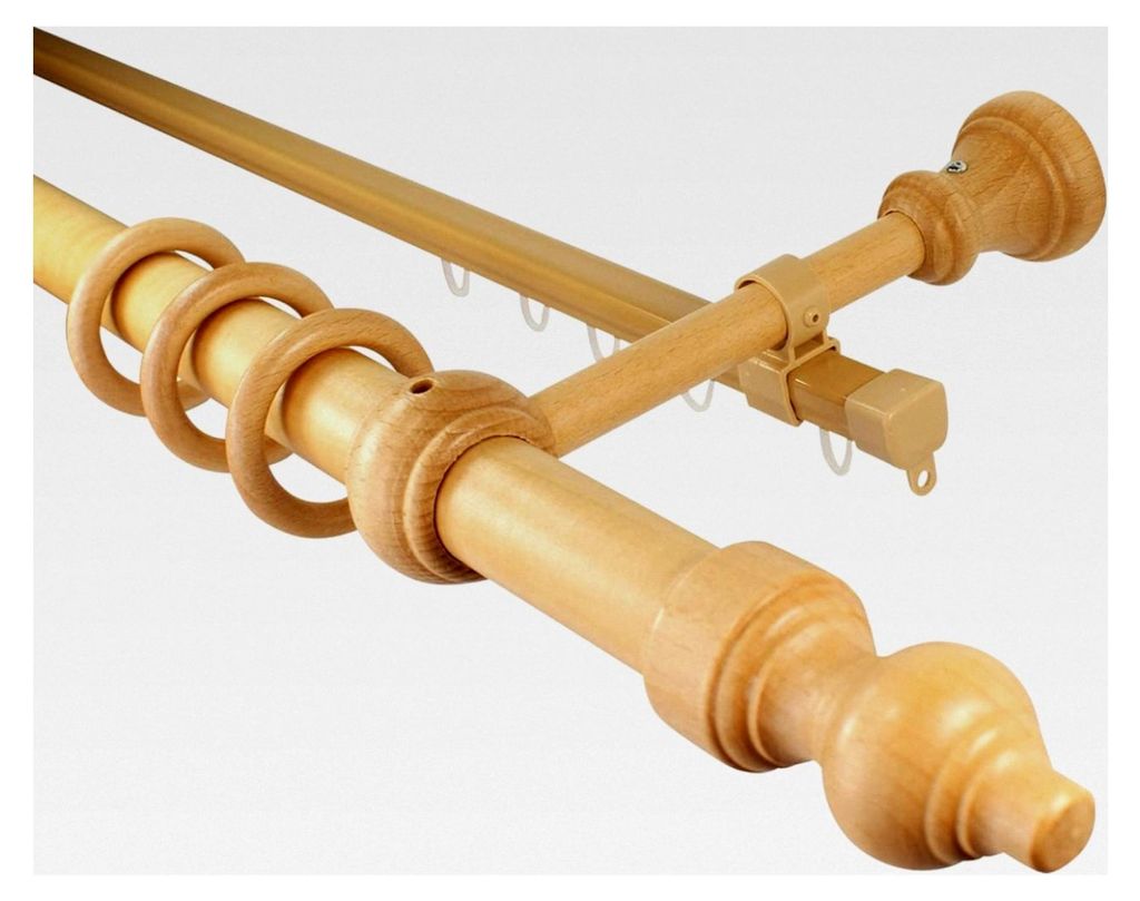 Gardinenstange aus Holz 28 mm mit U-Schiene in heller Eiche, 200 cm