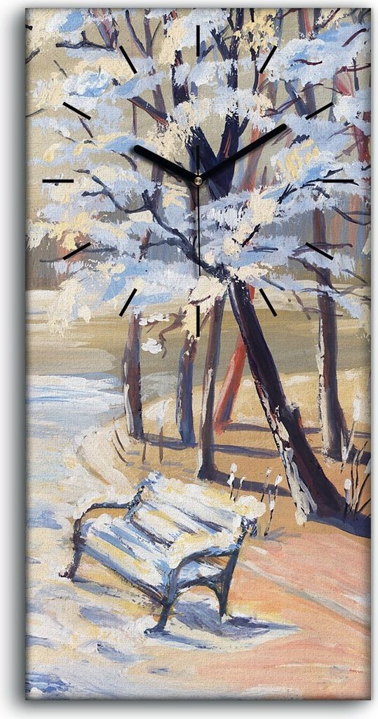 Dekor Leinwand Uhr Wandbilder Geräuschlos 30x60 Kunst Malerei Schnee Bank Bäume - schwarze Hände