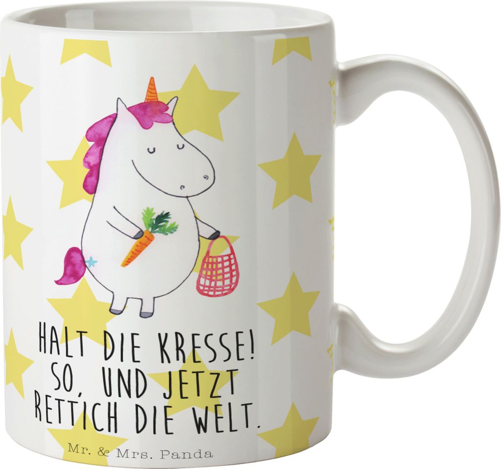 Mr. & Mrs. Panda Pott Einhorn Gemüse - Weiß - Geschenk, Unicorn, Einhörner, Wochenmarkt, Teepott, Becher, haferl, Frühstücksbecher, Kaffeetass...