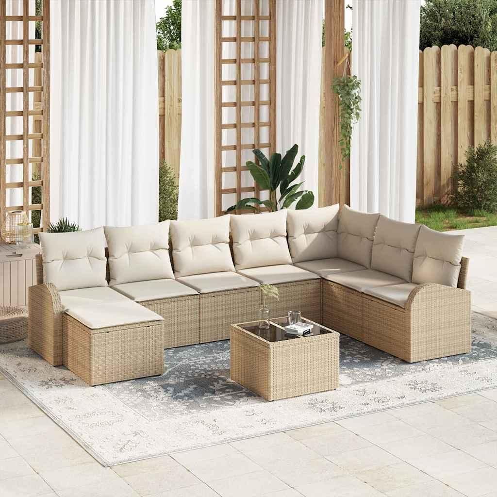 Maison Exclusive - Garten-Sofa-Set mit Kissen 9 pcs Beige Poly Rattan