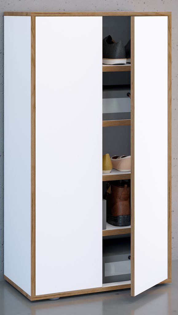 VCM Holz-Schuhschrank | Maße: B. 60 x H. 110 x T. 33 cm | Allzweckschrank | 5 Fächer | 2 Drehtüren - Salia Breite 60 cm