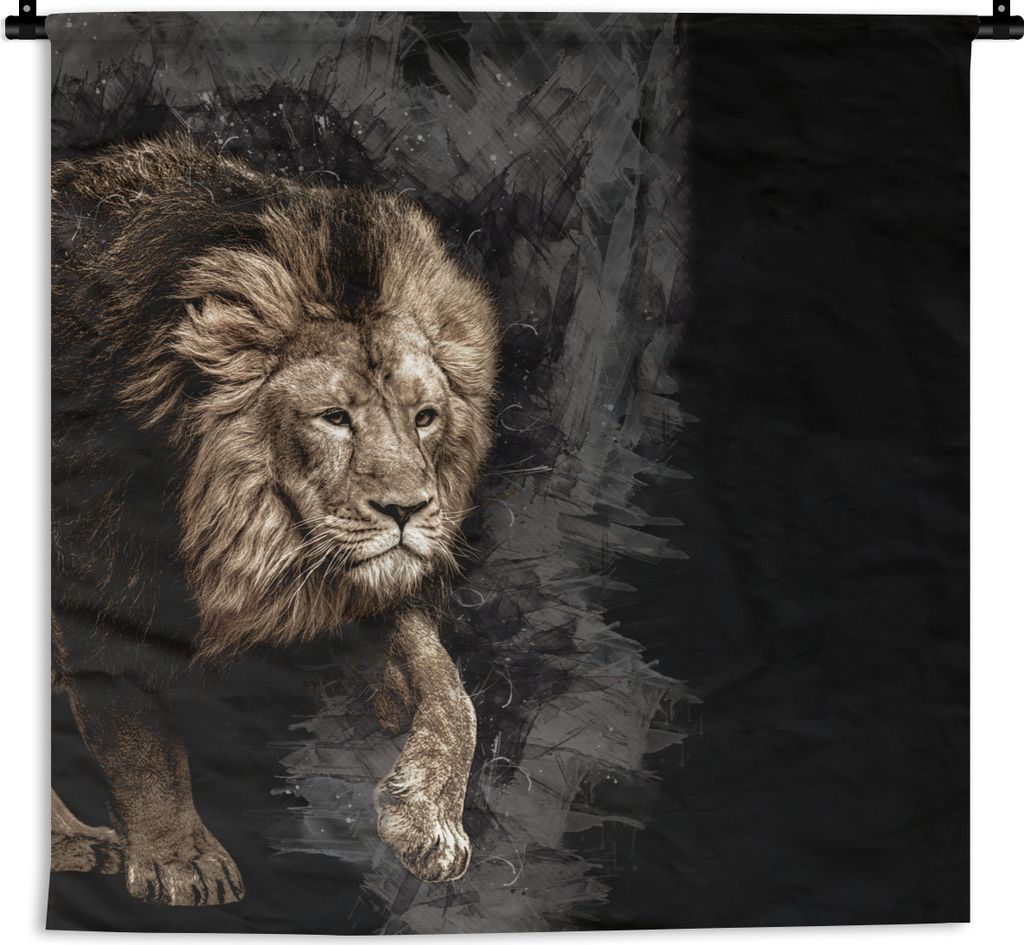 MuchoWow Wandteppich Wandbehang Löwe - Tiere - Schwarz 150x150 cm Tapisserie Dekoration Wandtuch - Wohnaccessoires - Modernes