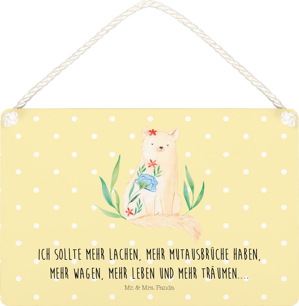 Mr. & Mrs. Panda Schild Katze Blumen DIN A4 - Gelb Pastell Produktbild 
